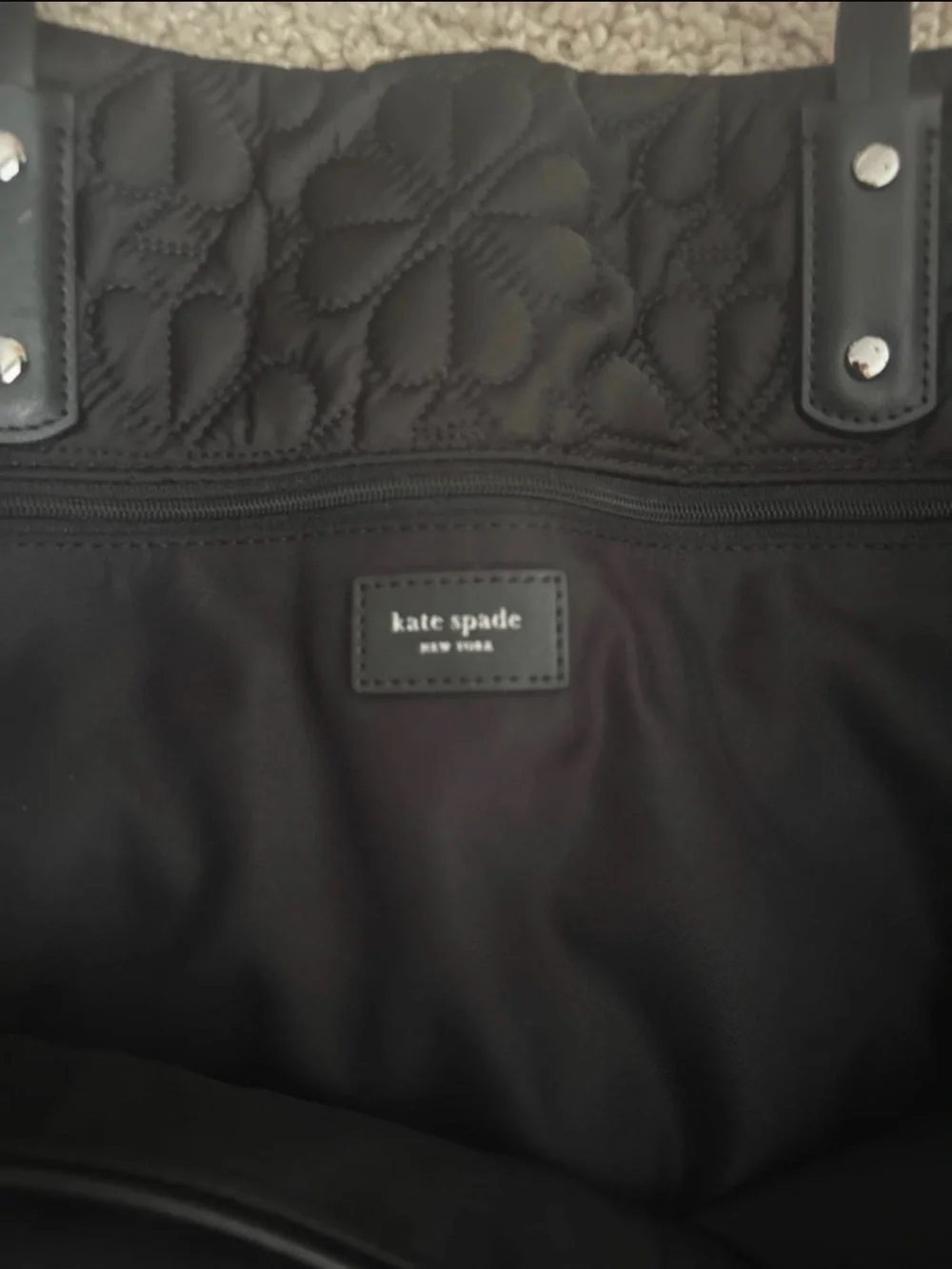 kate spade Black Quilted Floral Tote retail $278